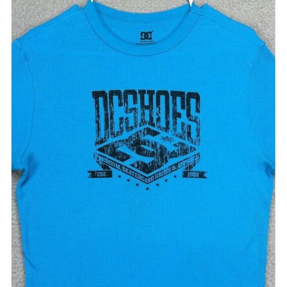 DC Shirt Adult Large Light Blue DC Shoes Thermal Waffle Knit Long Sleeve Tee Men